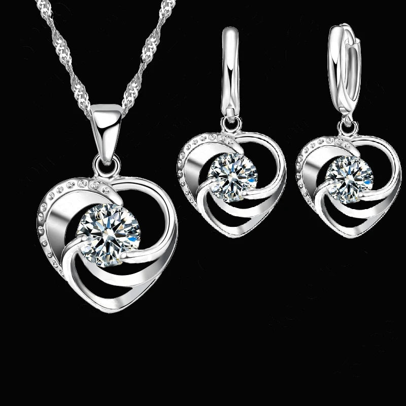 Sterling Silver plated Necklace And Earrings Set