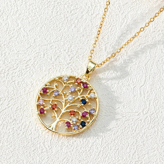 Life Tree Necklace Stainless Steel Multi-color Crystal Tree Of Life Pendant For Women