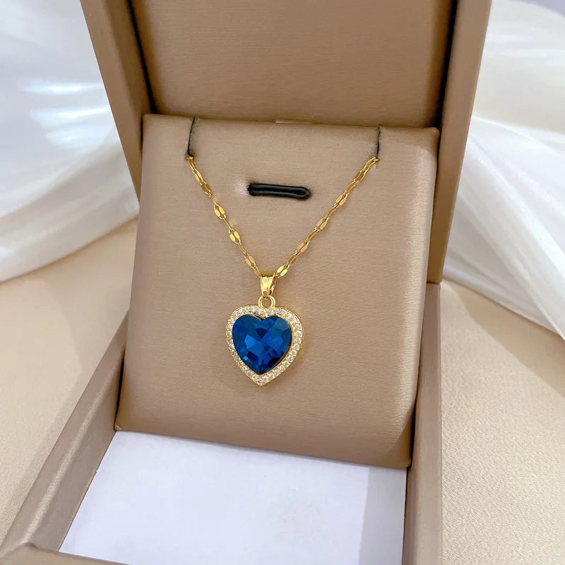 Stainless Steel Blue Heart Pendant Necklace