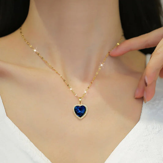 Stainless Steel Blue Heart Pendant Necklace