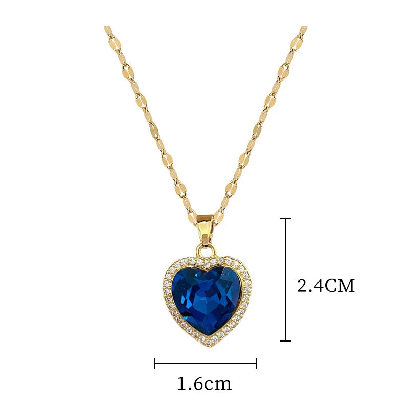 Stainless Steel Blue Heart Pendant Necklace
