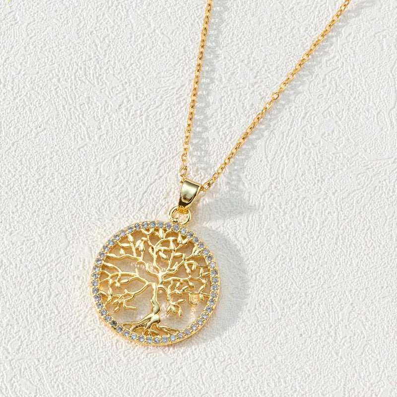 Life Tree Necklace Stainless Steel Multi-color Crystal Tree Of Life Pendant For Women