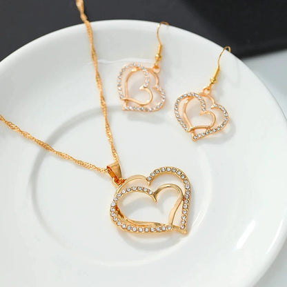3 Pcs Set Heart Shaped Jewelry Set Of Earrings And Pendant Necklace