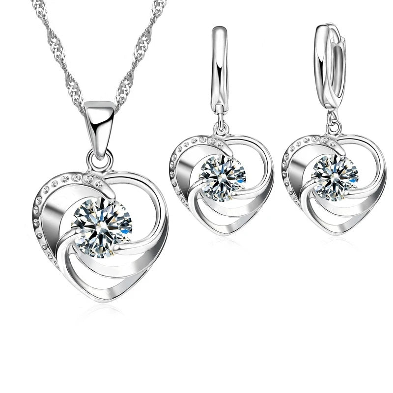 Sterling Silver plated Necklace And Earrings Set