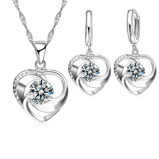 Sterling Silver plated Necklace And Earrings Set