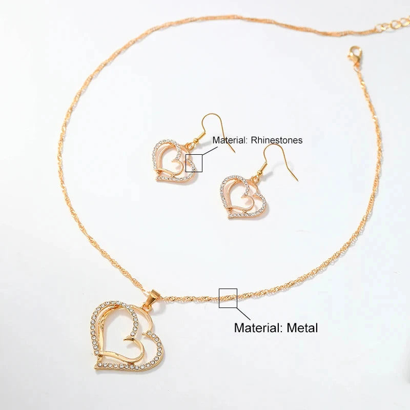 3 Pcs Set Heart Shaped Jewelry Set Of Earrings And Pendant Necklace