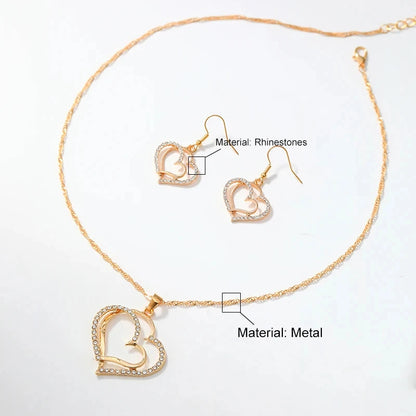 3 Pcs Set Heart Shaped Jewelry Set Of Earrings And Pendant Necklace