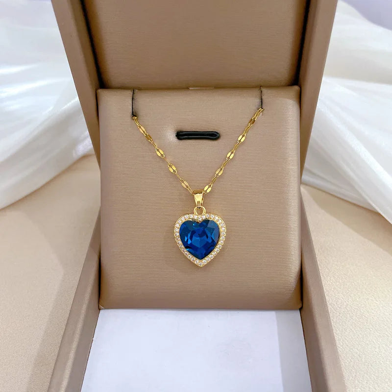 Stainless Steel Blue Heart Pendant Necklace