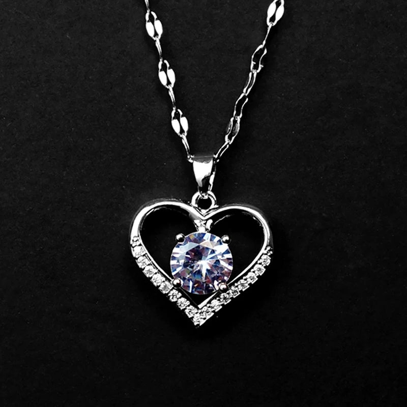 Heart Pendant Necklace for women Golden Colored Stainless Steel Chain Artificial Gems