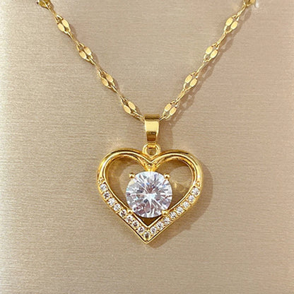 Heart Pendant Necklace for women Golden Colored Stainless Steel Chain Artificial Gems