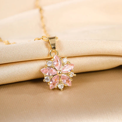 Pink Sakura Pendant Stainless Steel Necklace
