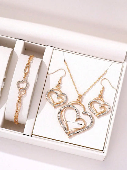 3 Pcs Set Heart Shaped Jewelry Set Of Earrings And Pendant Necklace
