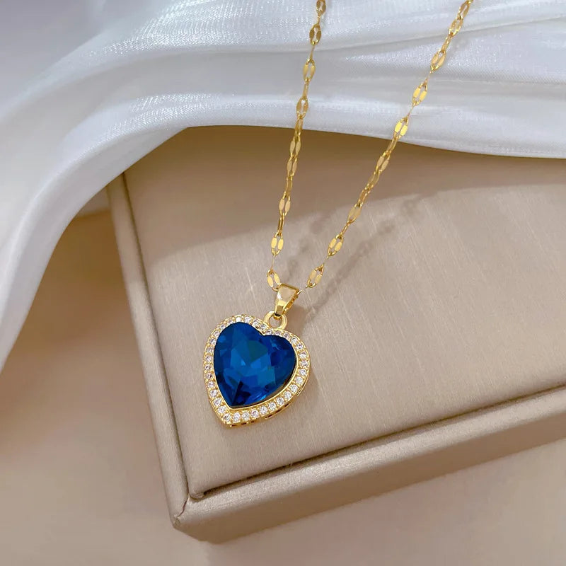 Stainless Steel Blue Heart Pendant Necklace