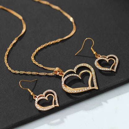 3 Pcs Set Heart Shaped Jewelry Set Of Earrings And Pendant Necklace